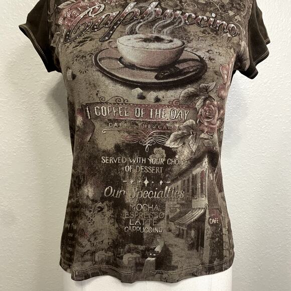 Vtg Y2k Blue Canyon Embellished Mc Bling Burnout Baby Tee Rhinestone Grunge S - Picture 5 of 15